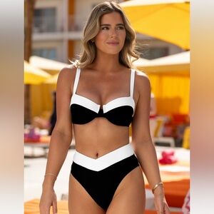 Colorblock Underwire Bikini Top & V-Waist Bottoms Set